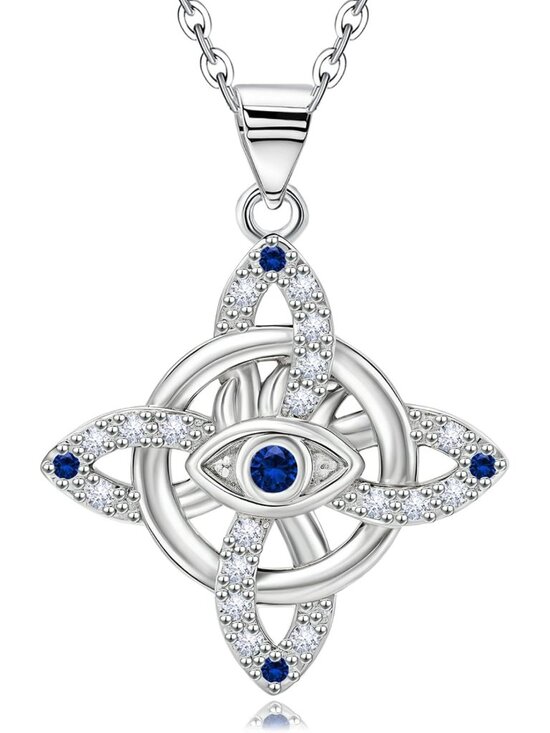 Jewelry - Celtic Knot Sterling Silver Necklace with Blue CZ Evil Eye Pendant - Irish